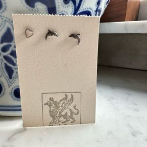 Set of three: silver dolphin earrings & heart single earring